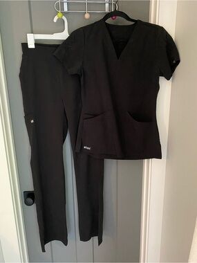 Grey's Anatomy Black Scrub Top & Straight Leg Pants Set